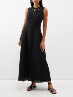 Льняное платье макси edith с вырезами Three Graces London, черный