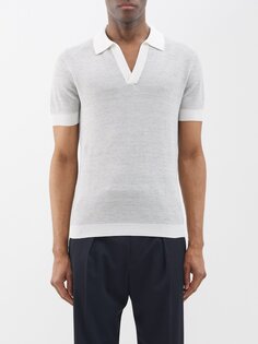 Контрастная трикотажная рубашка-поло из смесового хлопка Thom Sweeney, серый