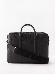 Кожаный портфель jumbo с узором gg Gucci, черный