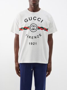 Хлопковая футболка firenze с логотипом Gucci, белый