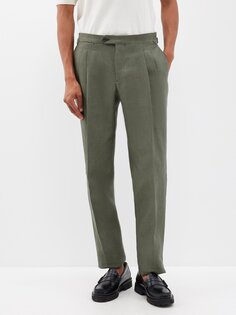 Льняные брюки с двойными складками Thom Sweeney, зеленый