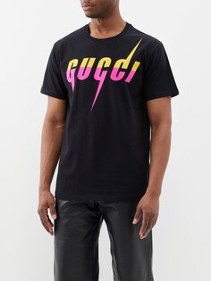 Футболка из хлопкового джерси с логотипом Gucci, черный
