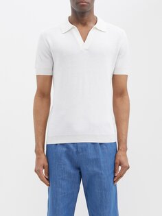 Контрастная трикотажная рубашка-поло из смесового хлопка Thom Sweeney, белый