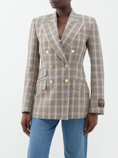 Двубортный пиджак из смесовой шерсти в клетку Gucci, серый