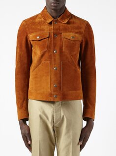 Куртка дальнобойщика из матовой замши Tom Ford, коричневый