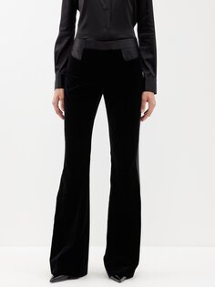 Расклешенные бархатные брюки-смокинг с атласной отделкой Tom Ford, черный