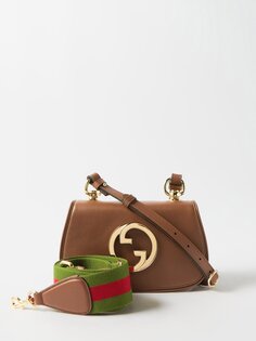 Маленькая кожаная сумка через плечо new blondie в полоску web Gucci, коричневый