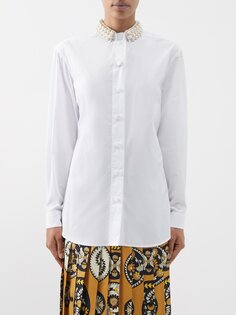 Рубашка из хлопкового поплина с декорированным воротником Gucci, белый