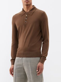 Рубашка-поло из мериносовой ткани с длинными рукавами Tom Ford, коричневый