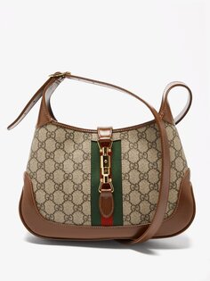 Маленькая холщовая сумка jackie 1961 с узором web в полоску gg-supreme Gucci, бежевый