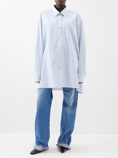 Рубашка из хлопкового поплина в полоску с вышитым логотипом Gucci, синий
