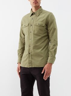 Хлопковая рубашка с карманами на клапанах Tom Ford, зеленый
