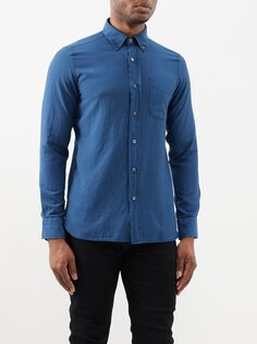 Рубашка из смесового хлопка, окрашенная в готовом виде Tom Ford, синий