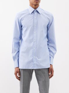 Полосатая рубашка из хлопкового поплина с острым воротником Tom Ford, синий