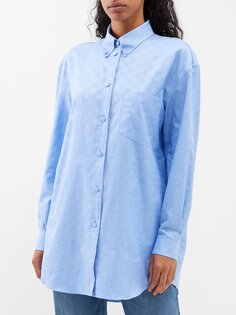 Рубашка из хлопкового поплина с жаккардовым узором gg supreme Gucci, синий