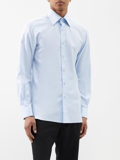 Рубашка из хлопкового поплина с острым воротником Tom Ford, синий