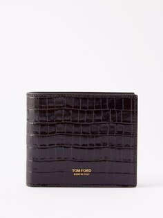 Складной кошелек из кожи с тиснением под крокодила и логотипом Tom Ford, черный