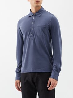 Рубашка-поло из смесового хлопка с длинными рукавами Tom Ford, синий