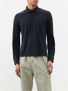 Рубашка-поло из хлопкового пике с длинными рукавами Tom Ford, черный