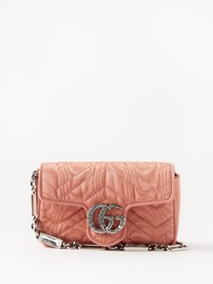 Поясная сумка marmont с муаровым узором gg и кристаллами Gucci, розовый