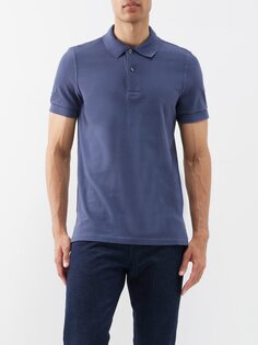 Рубашка-поло из хлопкового пике с вышитым логотипом Tom Ford, синий