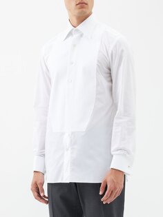 Хлопковая рубашка под смокинг с нагрудником спереди Tom Ford, белый