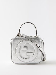 Кожаная сумка blondie interlocking с нашивкой gg Gucci, серебряный