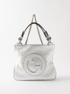 Стеганая сумка на плечо blondie из металлизированной кожи Gucci, серебряный