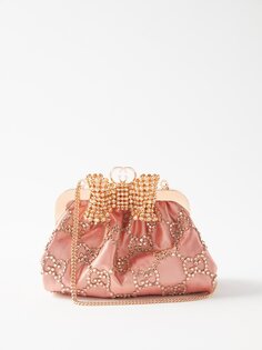 Атласный клатч broadway, украшенный кристаллами Gucci, розовый
