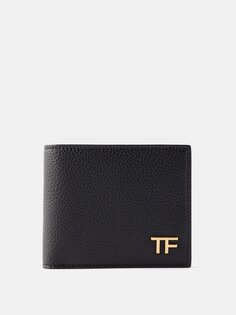 Складной кошелек из зерненой кожи с пластинкой-логотипом Tom Ford, черный