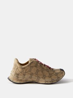 Кожаные кроссовки run с узором gg Gucci, бежевый