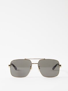Солнцезащитные очки-авиаторы в металлическом цвете с полосками web Gucci, золото
