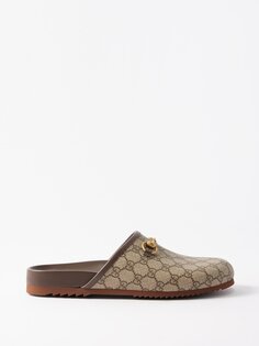 Мюли horsebit из парусины с узором gg Gucci, бежевый