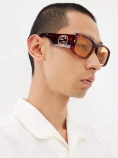 Солнцезащитные очки из ацетата в квадратной оправе с узором gg Gucci, коричневый