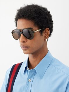 Солнцезащитные очки-авиаторы из ацетата Gucci, коричневый