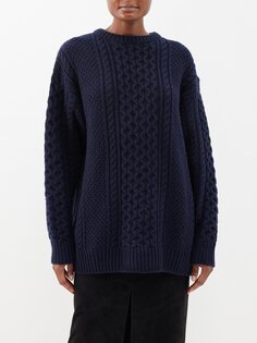 Объемный шерстяной свитер косой вязки Toteme, синий