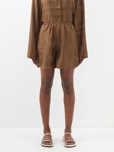 Шелковые шорты с вышивкой монограммой Toteme, коричневый