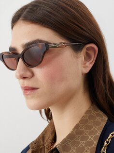 Солнцезащитные очки «кошачий глаз» из переработанного ацетата Gucci, коричневый