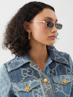 Солнцезащитные очки в металлической прямоугольной оправе с узором gg Gucci, золото