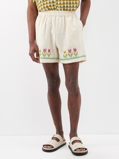 Хлопковые шорты с цветочной вышивкой крестиком Harago, бежевый