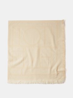 Жаккардовый шарф с монограммой и потертостями из смесовой шерсти Toteme, белый