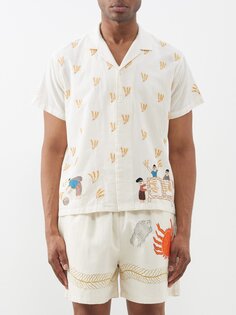 Рубашка с короткими рукавами из хлопка с фермерской вышивкой Harago, белый