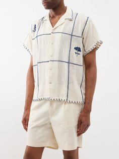 Рубашка из смесового хлопка с цветочной вышивкой Harago, белый