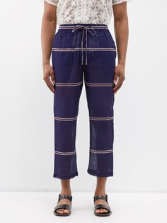 Укороченные брюки в полоску из хлопковой вуали Harago, синий