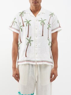 Льняная рубашка с вышивкой пальмами Harago, белый