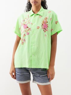 Хлопковая рубашка с короткими рукавами и цветочной вышивкой Harago, зеленый