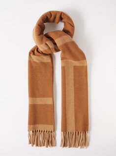Жаккардовый шерстяной шарф с монограммой Toteme, коричневый