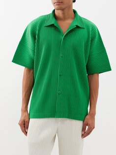 Рубашка с короткими рукавами и техническими складками Homme Plissé Issey Miyake, зеленый