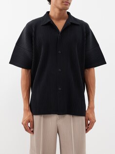 Рубашка с короткими рукавами и техническими складками Homme Plissé Issey Miyake, черный