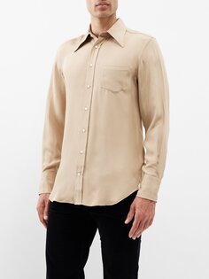 Рубашка из шелкового крепа с завышенным воротником Husbands Paris, бежевый